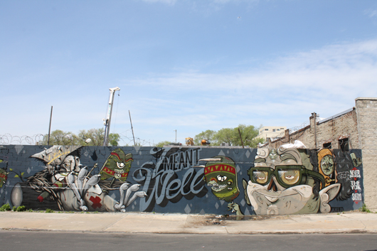 The 'I Meant Well' mural can be seen on Moore Street in Bushwick. Mural by Yok. Photo by Kelsey Savage. 