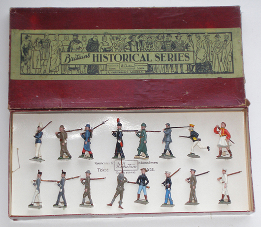 Britains Set #1870 Historical Series Collection, one of eight different boxed sets from this series to be auctioned. Extremely rare. Est. $2,000-$2,500. OTSA image.