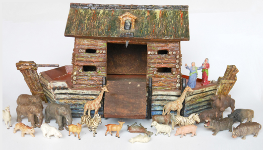 Noah’s Ark set with 24 figures, including Noah and wife; largest of three sizes of ark produced by manufacturer Elastolin. Est. $800-$1,200. OTSA image. 