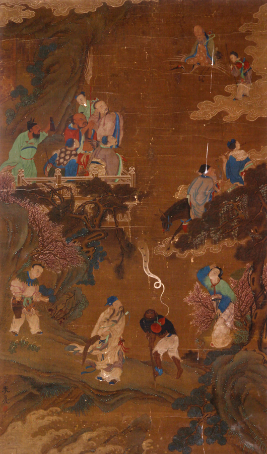 Painting, China, 17th/18th century, narrative scene with deities, est. $10,000-$15,000. Kaminski’s image.