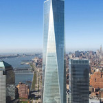 Computer-generated image of the new 1 World Trade Center, with 7 World Trade Center shown nearby to the right. Fair use of copyrighted image under terms of United States Copyright Law. Image copyright Silverstein Properties.