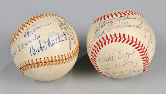 Babe Ruth Autographed Baseball, on a Harwood National League red stitched baseball, inscribed in blue ink 