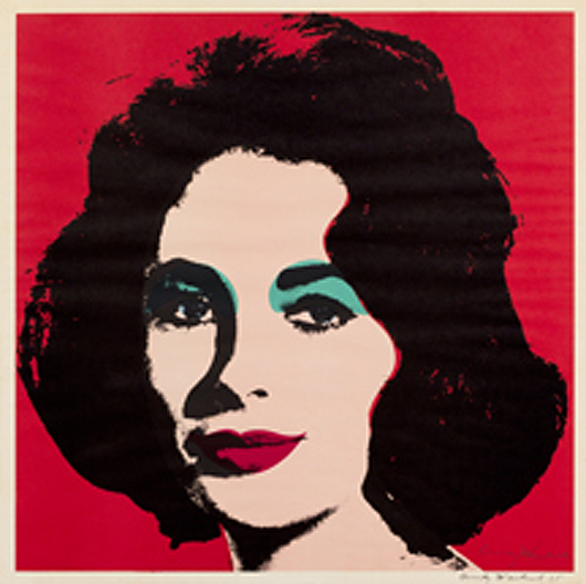 Andy Warhol, 'Liz,' sold for $39,040. Image courtesy Leslie Hindman Auctioneers.