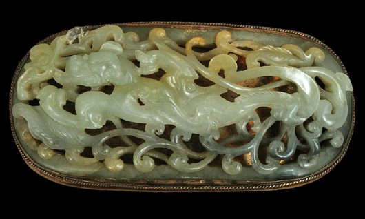 Celadon jade plaque. Auction Gallery of the Palm Beaches image.