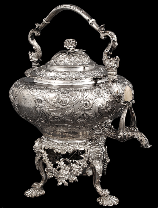 George IV Paul Storr sterling silver tea kettle. Auction Gallery of the Palm Beaches image.