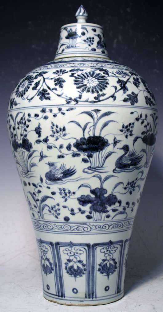 Yuan Dynasty blue and white meiping vase. Image courtesy Showplace Antique + Design Center.