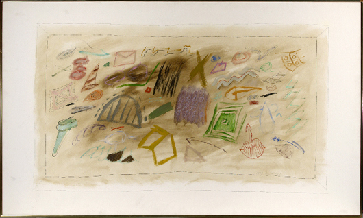 Ida Rittenberg Kohlmeyer (American/Louisiana, 1912-1997), ‘Synthesis,’ mixed media on canvas, signed and dated ‘1983 Kohlmeyer,’ 38 x 65 inches. Image courtesy New Orleans Auction Galleries.