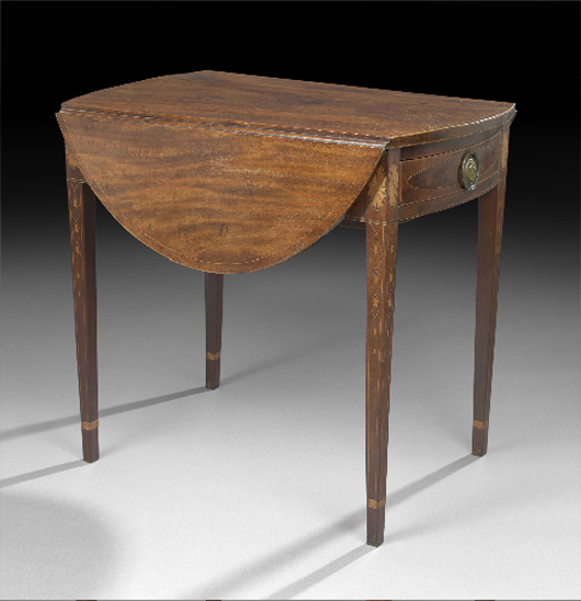 Important American Federal inlaid mahogany Pembroke table, attributed to William Whitehead, New York, active 1792-1799. Estimate: $15,000-$25,000. Image courtesy New Orleans Auction Galleries.