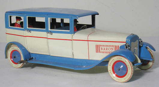 German-made toy sedan car, the “Baron,” by Blech-Spielman, in very good/excellent shape. Image courtesy Gordon S. Converse & Co.