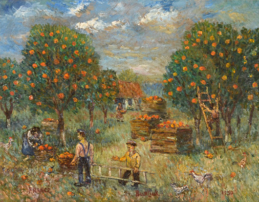 David Davidovich Burliuk (Russian-American, 1882-1967), ‘France’ (Apple Harvest). Image courtesy Trinity International Auctions.   