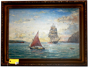 William A. Coulter oil painting, San Francisco Bay. Image courtesy Hewlett’s Antique Auction Co.