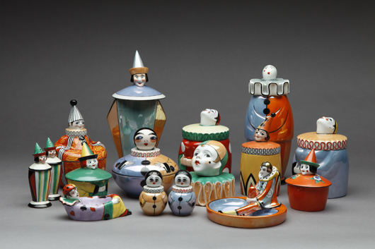 Group of clown dresser jars. Image courtesy A.H. Wilkens Auctions & Appraisals.