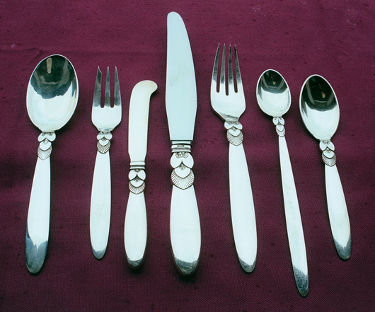 Georg Jensen sterling flatware service for 12. Image courtesy Caddigan Auctioneers Inc.