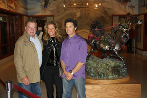 Actor William Shatner (left) and his wife Elizabeth were in Louisville on Tuesday to unveil a bronze sculpture that he donated to the Frazier History Museum. The sculpture, by Kentucky artist Douwe Blumberg (right), depicts a samurai warrior on horseback. The sculpture is a copy of one that Shatner owns. Image courtesy Frazier History Museum.