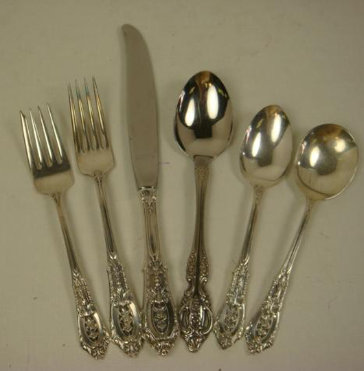 Wallace sterling silver flatware, circa 1934, 66 pieces, 66.12 troy ounces. Estimate: $2,000-$3,000. Image courtesy Phoebus Auction Gallery.
