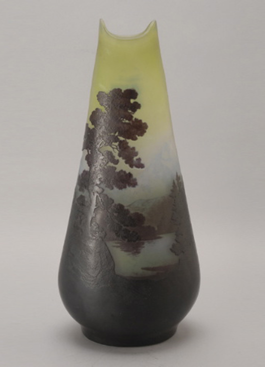 Gallé cameo scenic glass vase. Estimate: $7,000-$9,000. Image courtesy Michaan's Auctions.