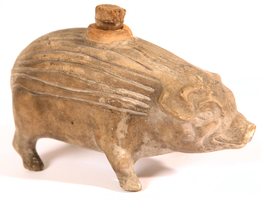 Figural pottery pig bottle. Forsythes image.