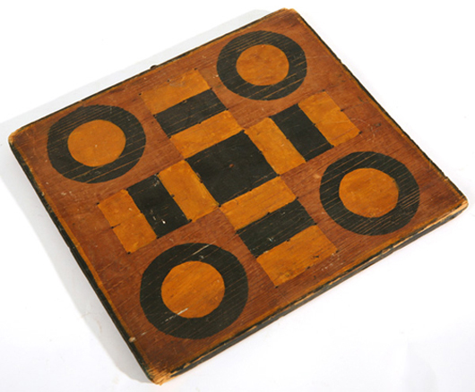 Painted folk art parcheesi board. Forsythes image.