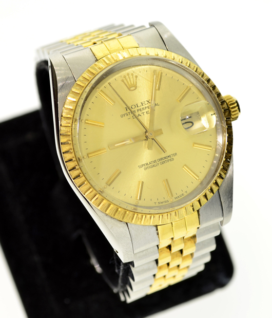 Rolex men's 1985 stainless steel and gold watch. Government Auction image.