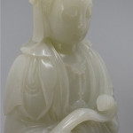 Chinese white jade figure of Bodhisattva Guanyin, early 20th century, 8.9 inches high. Estimate: $25,000-$30,000. Image courtesy Joyce Gallery Auction.