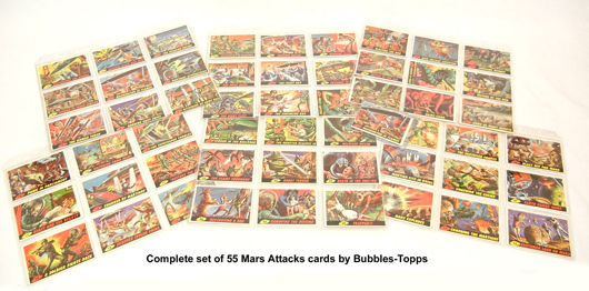 Complete set of 55 'Mars Attacks' cards by Bubbles-Topps. Stephenson's Auctioneers image.