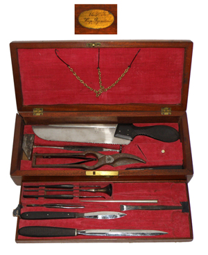 Cased Civil War surgical kit by Snowden of Philadelphia, marked ‘USA Hospital Dept.’ Mosby & Co. image.