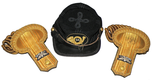 Kepi and epaulets worn by Matthew Broderick in the 1989 film ‘Glory.’ Mosby & Co. image.   