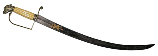 Circa-1790 eagle-head sword, from a selection of 50+ swords to be auctioned. Mosby & Co. image.