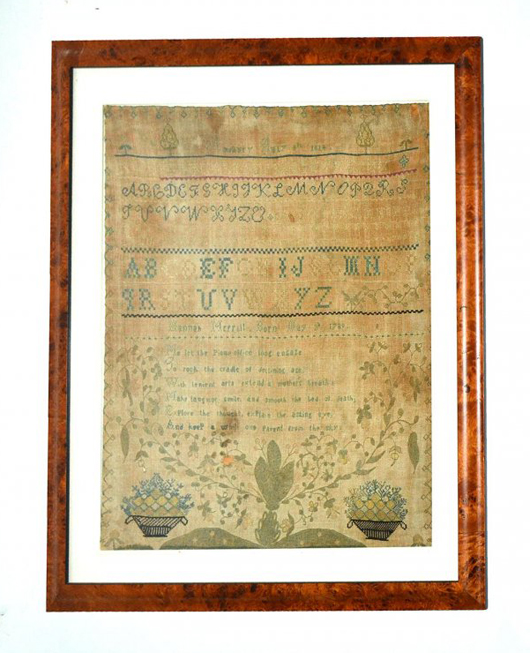 One of the nine 18th and 19th samplers from the Arthur Laurents estate. Image courtesy Roland Auctions.
