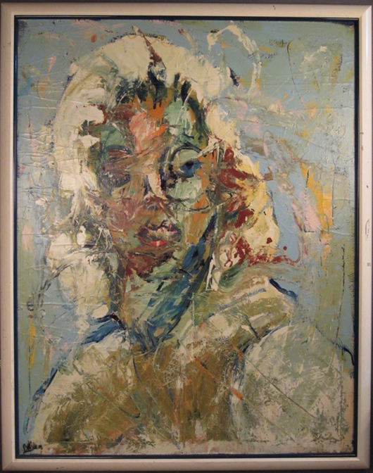 Modern oil-on-canvas painting of Marilyn Monroe, indistinctly signed and dated, est. $2,000-$3,000. Sterling Associates image.