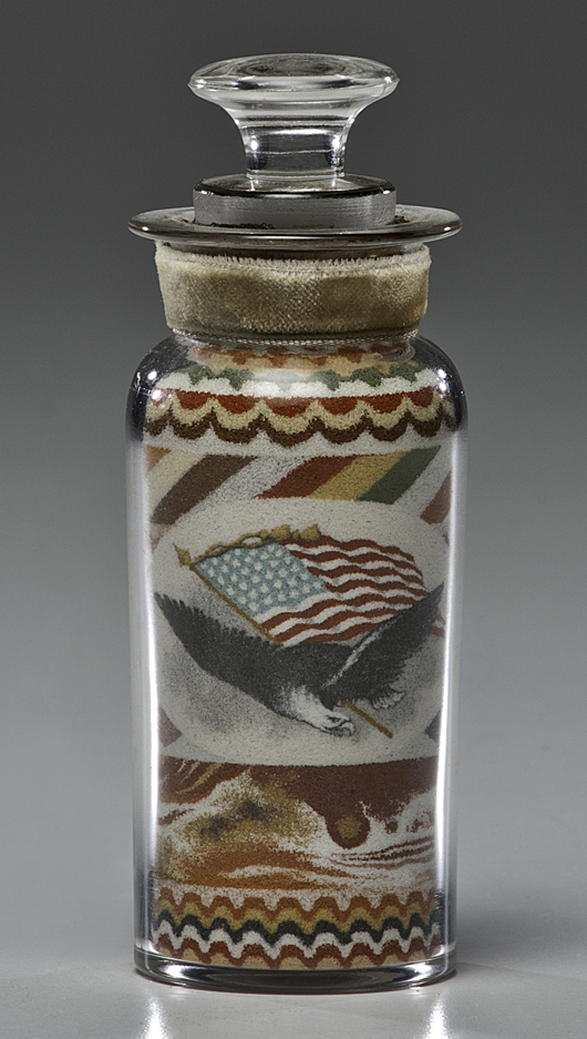 Andrew Clemens sand bottle dated 1888: $8,225. Image courtesy Cowan’s Auctions.