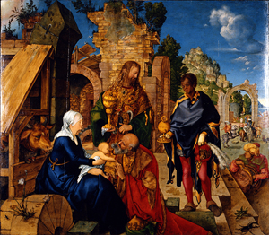  Albrecht Duerer (German, 1471-1528), 'The Adoration of the Magi,' 1504, oil on panel, Uffizi Gallery. Sourced through Google Art Project.
