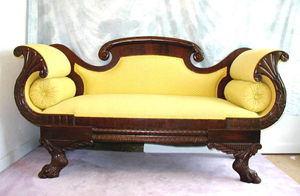 1825 Empire couch, mahogany with transparent surface film, probably not original.