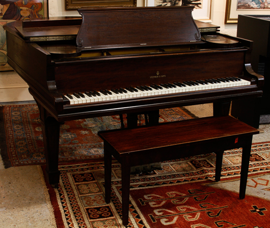 Steinway baby grand piano, mahogany, serial number 120462, built 1906, with bench, 71 inches long x 56 inches wide. Estimate: $5,000-$9,000. Image courtesy Kaminski Auctions.