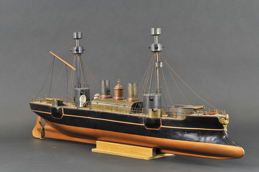 Circa-1890 Radiguet live-steam gunboat, $36,800. Bertoia Auctions image.   