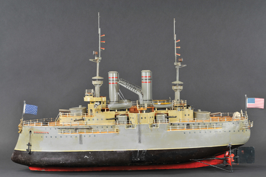 Circa-1915 Marklin second-series ‘Battleship Brooklyn,’ $103,500. Bertoia Auctions image.