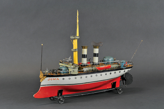 Marklin ‘Iowa’ first-series clockwork cruiser, $51,750. Bertoia Auctions image.   