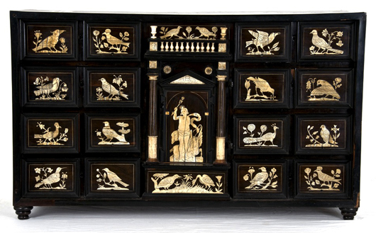 Italian Baroque ebonized, walnut and marquetry papeleria. Image courtesy Abell Auction Co.