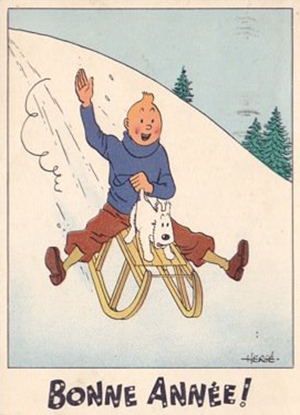 A postcard picturing Tintin and his dog Snowy. Image courtesy LiveAuctioneers.com Archive and Alain & Evelyne, Morel de Westgaver.