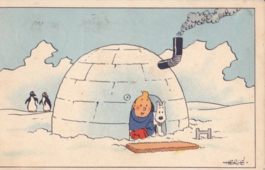 A postcard picturing Tintin and his dog Snowy. Image courtesy LiveAuctioneers.com Archive and Alain & Evelyne, Morel de Westgaver.