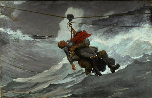 Winslow Homer (American, 1836-1910), 'The Life Line,' 1884. . Oil on canvas, 28 5/8 x 44 3/4 inches (72.7 x 113.7 cm). Philadelphia Museum of Art, The George W. Elkins Collection, 1924.