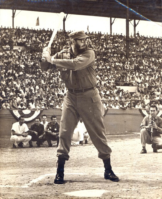 Photograph of Cuban dictator Fidel Castro playing baseball: $3,900. Kaminski Auctions image.
