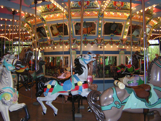 This beautiful carousel at Kennywood amusement park in West Mifflin, Pa., was built by William H. Dentzel in 1926 for the World's Fair. Photo by Larry Pieniazek, dual licensed under GFDL and Creative Commons Attribution 2.5.