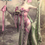 Circa-1900 tinted postcard of Folies Bergere dancer in costume, photo by Walery (French, 1863-1935).
