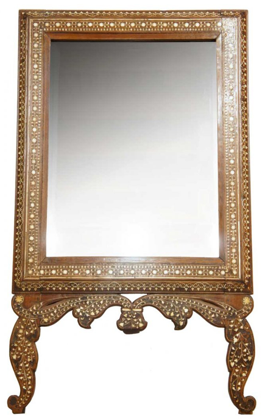 Anglo Indian Hoshiarpur ivory inlaid rosewood dresser mirror. Leslie Hindman Auctioneers image.   