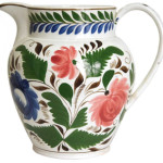 English Staffordshire Gaudy Dutch soft paste porcelain pitcher. Leslie Hindman Auctioneers image.