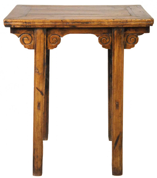 Chinese ShanXi walnut recessed trestle-leg wine table. Leslie Hindman Auctioneers image.