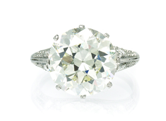 Important Art Deco diamond ring, 5.65 carats, Old European cut: $73,200. Leslie Hindman Auctioneers image.