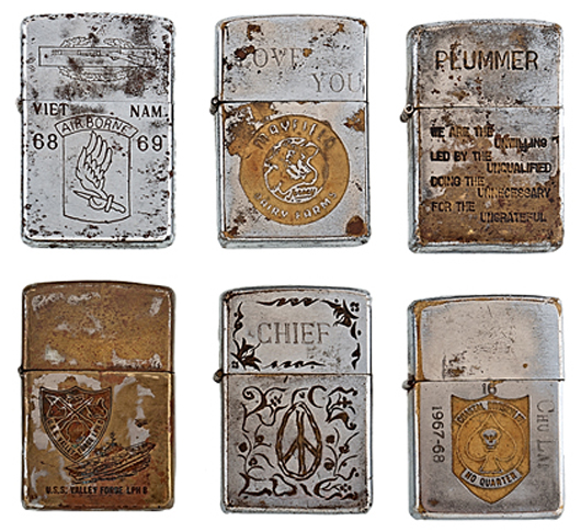 Vietnam War Zippo lighter collection. Estimate $30,000-$50,000. Cowan’s Auctions Inc. image.