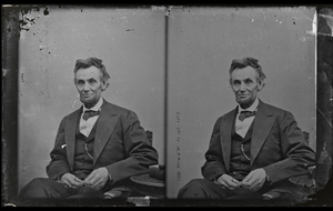 Descended in the family of M.P. Rice, this glass negative from Abraham Lincoln's last studio sitting sold at Cowan's for $35,250. Cowan's Auctions Inc. image.